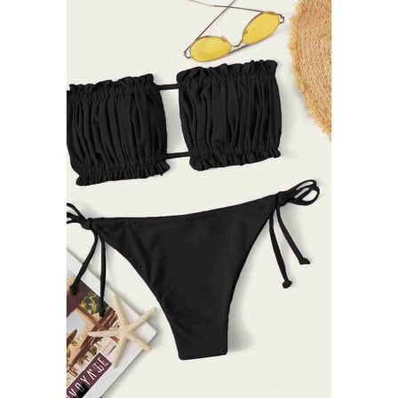 Angelsin Brezilya Model Büzgülü Bağlamalı Bikini üst Siyah