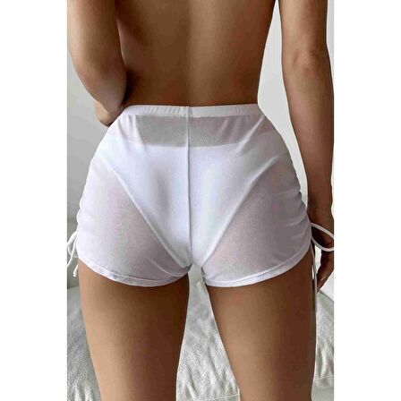 Angelsin Tül Plaj Şortu Pareo Cover Up Kimono Beyaz