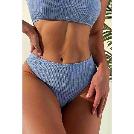 Angelsin Özel Fitilli Kumaş Tankini Bikini Üstü Mavi