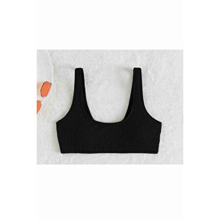 Angelsin Özel Fitilli Kumaş Tankini Bikini Üstü Siyah