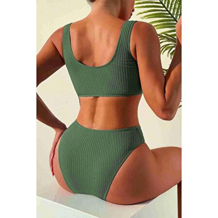 Angelsin Özel Fitilli Kumaş Tankini Bikini Üstü Yeşil
