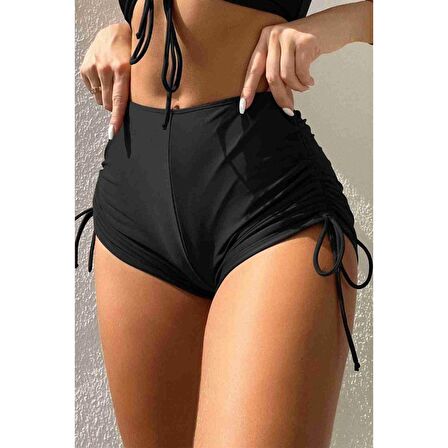 Angelsin Özel tasarım Büzgü Detaylı Bikini Altı Siyah