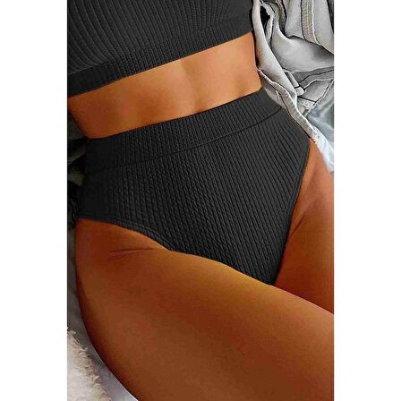 Angelsin Yüksek Bel Özel Kumaş BiKini Altı Siyah