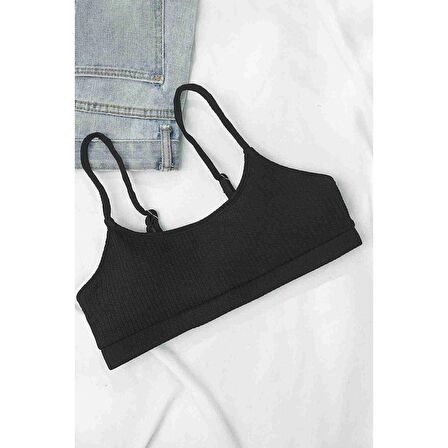 Angelsin Yüksek Bel Özel Kumaş Tankini Bikini Üstü Siyah