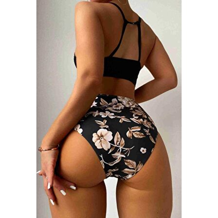 Angelsin Yüksek Bel Baskılı Bikini Altı Siyah