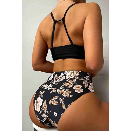 Angelsin Yüksek Bel Baskılı Bikini Altı Siyah