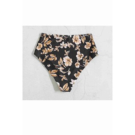 Angelsin Yüksek Bel Baskılı Bikini Altı Siyah