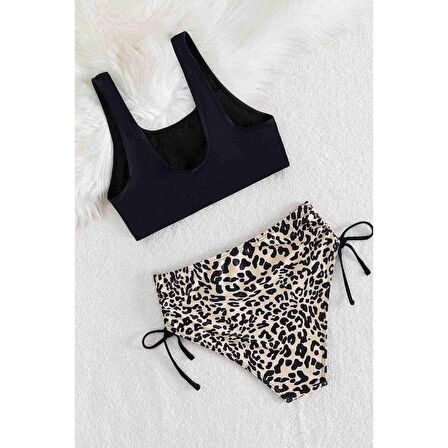 Angelsin Leopar Yanlardan Büzgü Ayarlama Detaylı Bikini Takım Çok Renkli
