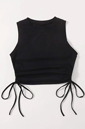 Merry See Yanları Büzgülü Kolsuz Bluz Crop Top Atlet