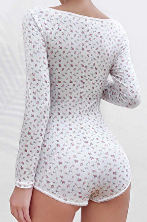 Merry See Çiçek Desenli Tasarım Tulum Gecelik Body