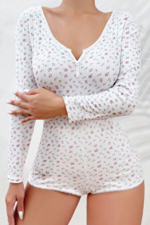 Merry See Çiçek Desenli Tasarım Tulum Gecelik Body