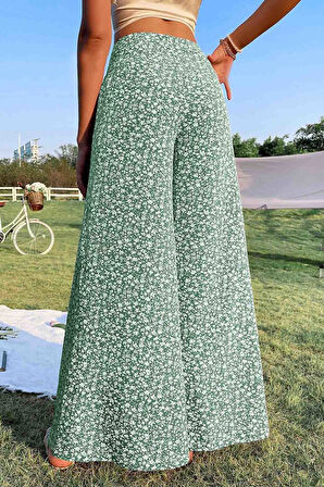 Merry See Çiçek Desenli İspanyol Paça Yüksek Bel Dokuma Pantolon