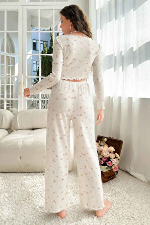 Merry See Özel Örme Kumaş Baskılı Uzun Kollu Pijama Takımı