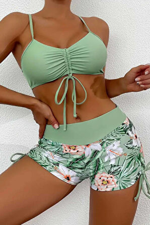 Angelsin Büzgü Ayarlı Baskılı Bikini Takımı