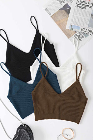 Angelsin 4 lü Paket Askılı Bluz Crop