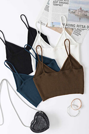 Angelsin 4 lü Paket Askılı Bluz Crop