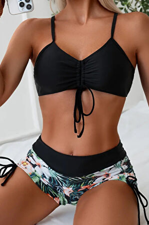 Angelsin Büzgü Ayarlı Baskılı Deniz Şortu Bikini Alt