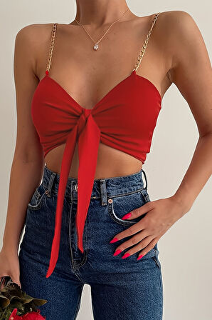 Merry See  Zincir Askılı Crop Büstiyer T-shirt