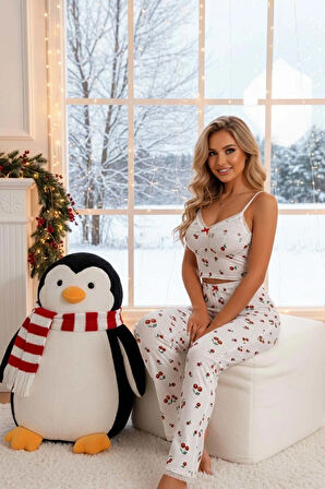 Merry See Kiraz Baskılı Askılı Şık Pijama Takımı