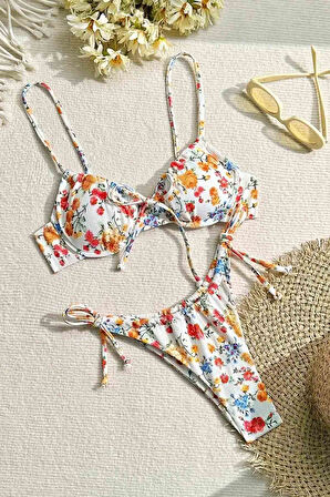 Angelsin Alt Bağlamalı Çiçek Baskılı Bikini Takımı