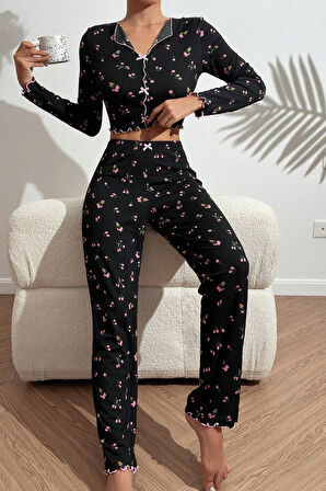 Merry See Baskılı Özel Kumaş Pijama Takımı