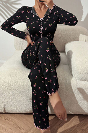 Merry See Baskılı Özel Kumaş Pijama Takımı