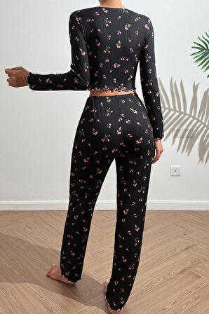 Merry See Baskılı Özel Kumaş Pijama Takımı