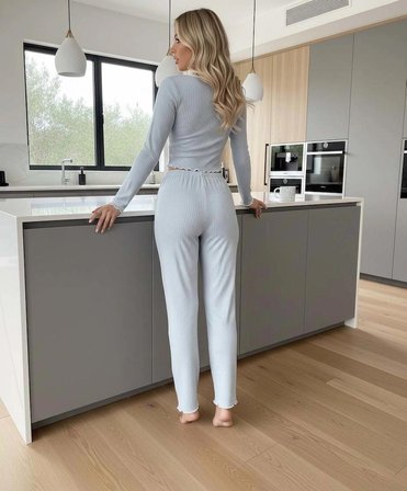 Merry See Önden Düğmeli Uzun Kollu Şık Pijama Takımı