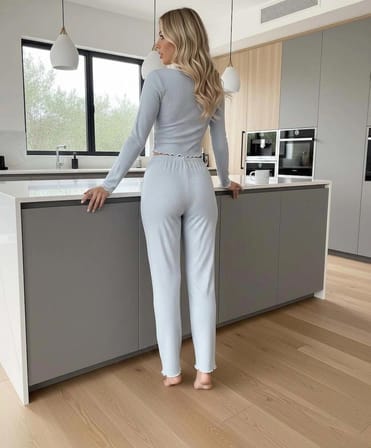 Merry See Önden Düğmeli Uzun Kollu Şık Pijama Takımı