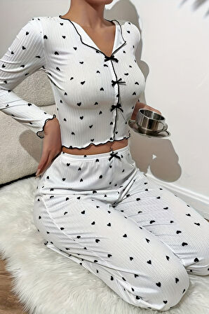 Merry See Kalp Baskılı Uzun Kollu Pijama Takımı
