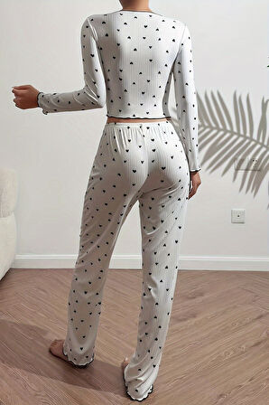 Merry See Kalp Baskılı Uzun Kollu Pijama Takımı