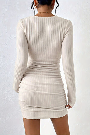 Merry See Uzun Kollu Özel Kumaş Mini Elbise