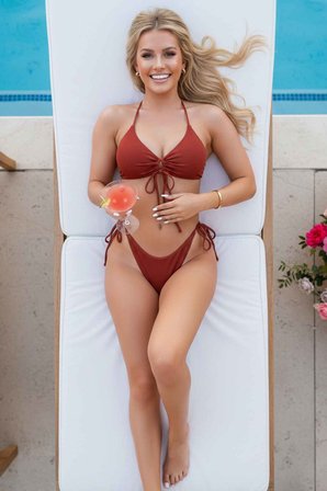 Angelsin Rib Dokulu Ön ve Yan Bağcık Detaylı İpli Brezilya Bikini Takımı