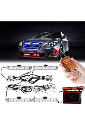 Flaş Led Flaşlı Kırmızı-mavi 12v 16 Led 4x4 F1 Ahşap Kumandalı