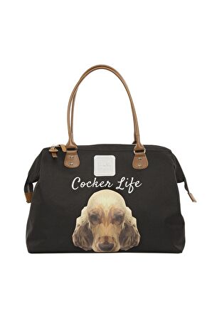 Siyah  Cocker Spaniel Baskılı Omuz Askılı Çanta M000002654