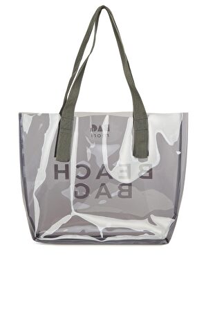 Gri  Beach Bag Baskılı Şeffaf Plaj Çantası M000007257