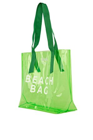 Yeşil  Beach Bag Baskılı Şeffaf Plaj Çantası M000007257