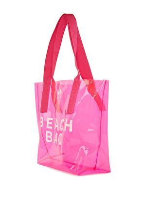 Fuşya  Beach Bag Baskılı Şeffaf Plaj Çantası M000007257