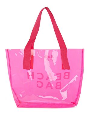 Fuşya  Beach Bag Baskılı Şeffaf Plaj Çantası M000007257