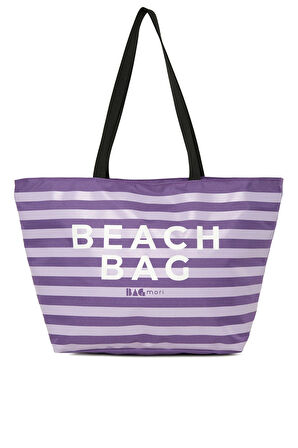 Lila  Çizgili Beach Bag Baskılı Plaj Çantası M000008438