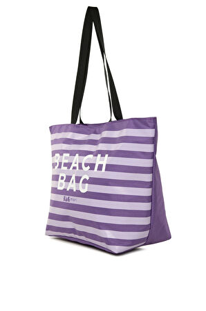 Lila  Çizgili Beach Bag Baskılı Plaj Çantası M000008438