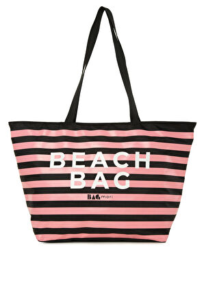 Siyah  Çizgili Beach Bag Baskılı Plaj Çantası M000008438