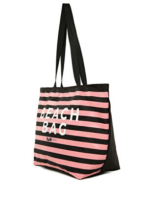 Siyah  Çizgili Beach Bag Baskılı Plaj Çantası M000008438