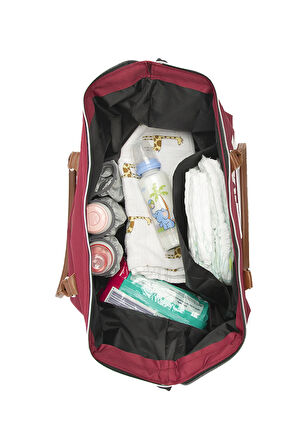 Bordo Baby Bag Baskılı Garnili Anne Bebek Çantası M000008582