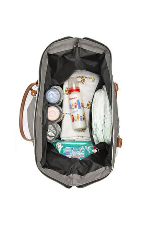 Gri Baby Bag Baskılı Garnili Anne Bebek Çantası M000008582