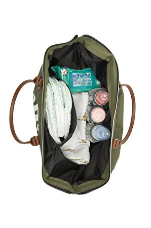 Haki Baby Bag Baskılı Garnili Anne Bebek Çantası M000008582
