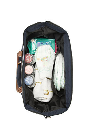 Lacivert Baby Bag Baskılı Garnili Anne Bebek Çantası M000008582