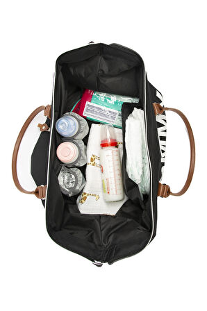 Siyah Baby Bag Baskılı Garnili Anne Bebek Çantası M000008582