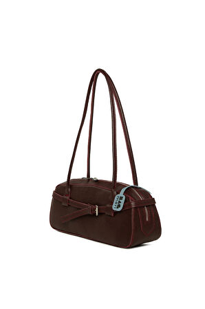 Bordo  Gerçek Deri Kemerli İnce Askılı Çanta M000008606