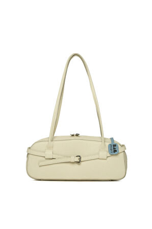 Krem  Gerçek Deri Kemerli İnce Askılı Çanta M000008606